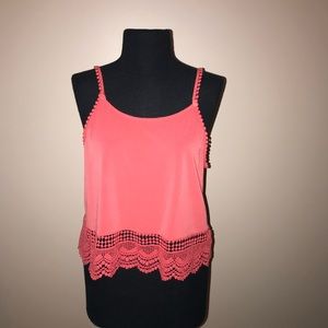 Coral color cami with detailed trim and adjustable straps size XS